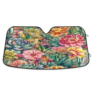 Imagem de SEHANY Pára-brisa de carro cacto planta verde para-sol dobrável janela frontal protetor de viseira solar para carro, SUV, caminhão - Mantenha o veículo fresco, 139 x 70 centímetros