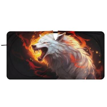 Imagem de Blueangle Lobos com para-sol para para-brisas de fogo - 149.9 cm x 76.2 cm dobrável carro janela frontal blocos para-sol raios UV viseira de sol (398)