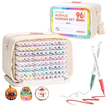 Imagem de Hopesky Marcadores de tinta acrílica de 96 cores – Marcadores de arte permanentes com ponta de pincel pastel, conjunto de materiais de arte para artistas adultos, canetas de tinta acrílica com bolsa