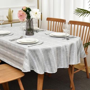Imagem de Limalred Farmhouse Toalha de mesa oval bordada listrada, resistente a vincos, de linho pesado, resistente a rugas, capa de mesa de jantar para decoração de festa em casa, banquete, 152 x 213 cm, cinza