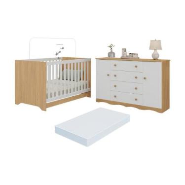 Imagem de Berço Americano 3 em 1 com Colchão Incluso e Cômoda 2 Portas 4 Gavetas