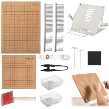 Imagem de Conjunto de placa de macramê de 107 peças, com suporte ajustável de placa de macramê de 30,5 x 40,6 cm com pinos em T e grades de dupla face, placa para fazer pulseira com pincel, ferramentas de régua