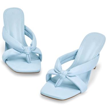 Imagem de Coutgo Sandálias femininas de salto alto com bico quadrado e salto alto mule sexy stiletto para festa, Azul, 39