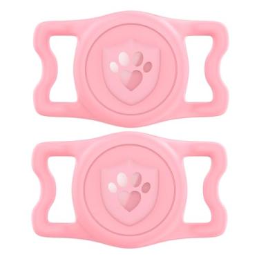 Imagem de ilFindYou Suporte para coleira de cachorro Airtag – IP68 à prova d'água para coleira de cachorro, capa de silicone antiperda e durável, compatível com Apple AirTags (rosa x 2)