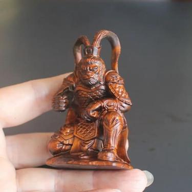 Imagem de FENNYYAR Estátua vintage feita à mão de buxo Sun Wukong Monkey King, 10 cm, enfeite de sala de estar para decoração de casa