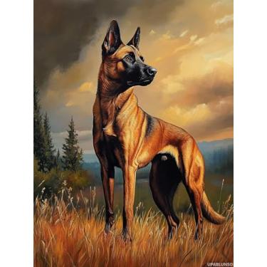 Imagem de UPABLUNSO DIY Belga Malinois Pintura Diamante 30,5 x 40,6 cm, Kits de Brocas Redondas, Arte em Mosaico para Adultos Relaxar Decoração de Parede de Casa Presente Festival