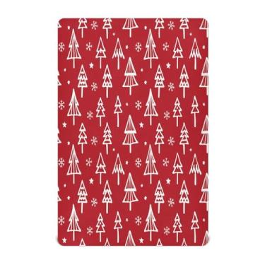 Imagem de Qilmy Lençóis de berço de árvore de Natal vermelha, de microfibra macia, respirável, elástico, lençol com elástico para meninos e meninas, miniberço, 132 x 71 cm, capa de colchão infantil portátil