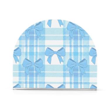 Imagem de JUZIHAI Blue Bows Suporte de guardanapo para mesa dispensador de guardanapo de acrílico para mesa suporte de lenços independente para cozinha sala de jantar bar festa decoração de casa