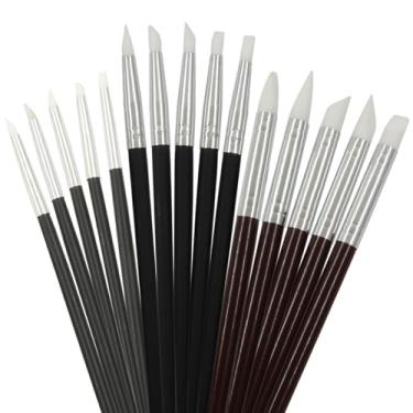 Imagem de Rierdge Conjunto de 15 pincéis de silicone – 5 formas e 3 tamanhos para escultura em argila, arte de unhas, cerâmica e artesanato DIY (barril de caneta preta - ponta de caneta branca