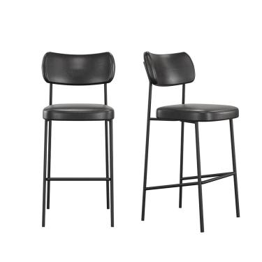 Imagem de Kit 2 Banquetas Altas Mona Estrutura Metal Assento Courino Preto SSX Multicoisas