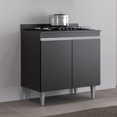 Imagem de Balcão Gabinete Para Cooktop 80cm 2 Portas Ellen - Ssx Multicoisas Preto