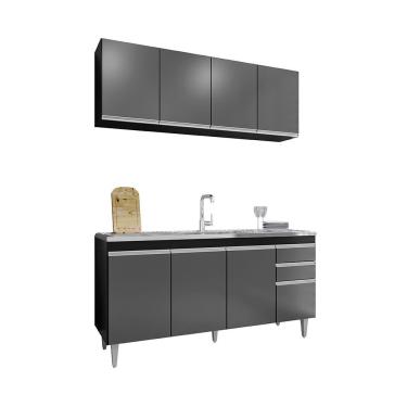 Imagem de Balcão Gabinete Para Pia 160cm 4 Portas Lorena - Ssx Multicoisas Preto-grafite