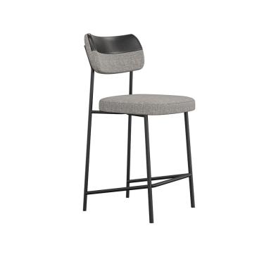 Imagem de Banqueta Média Mona Estrutura Metal Pintura Epóxi Preta Assento Courino Preto Cinza SSX...