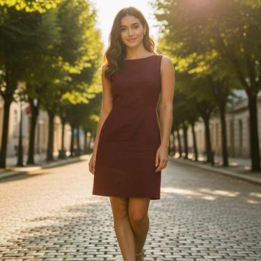 Imagem de Vestido Feminino Curto Reto Acinturado com Zíper nas Costas Malwee, M,