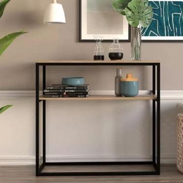 Imagem de RS | Aparador Estante Industrial De Aço Preto E Carvalho Sala