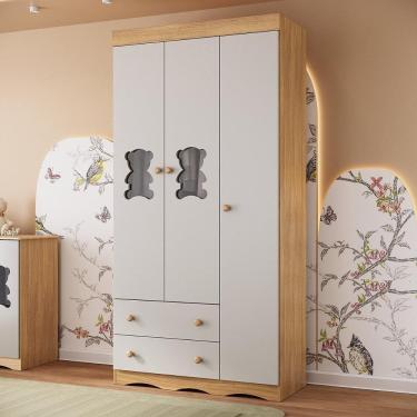 Imagem de Guarda-roupa Infantil 92cm com Vidro 3 Portas e 2 Gavetas Doçura Multimóveis MP4492