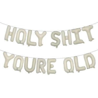 Imagem de Holy Shit You're Old Balloon Banner Decorações de aniversário, balões velhos como , faixa Happy Birthday for Over The Hill, artigos engraçados para decorações de aniversário de velhice (HOLY SHIT
