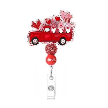 Imagem de Carretel de crachá de caminhão do amor Dia dos Namorados vermelho rosa amor balões porta-crachá acrílico retrátil com contas para enfermeira assistente médico acessórios de trabalho