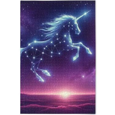 Imagem de Quebra-cabeças de constelação de unicórnio personalizados para adultos 500 peças de elefantes brancos presentes quebra-cabeça divertido para a família cenário decoração de arte animal, 52 cm x 37,8 cm