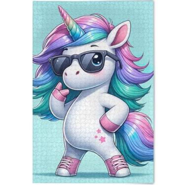 Imagem de Quebra-cabeça divertido de unicórnio legal personalizado 1000 peças para adultos, jogos engraçados e rígidos para adultos, pintura de brinquedo, 75 x 50 cm