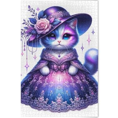 Imagem de Quebra-cabeça de gato fofo personalizado para adultos 1000 peças arte de pintura animal engraçada quebra-cabeça cena de outono amantes presentes família quebra-cabeça, 75 cm x 50 cm