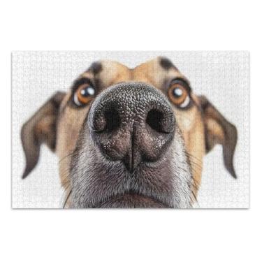 Imagem de Quebra-cabeça engraçado marrom de nariz de cachorro close-up 500 peças para adultos impressão de arte animal personalizado difícil quebra-cabeça branco presentes de festa de elefante, 51 x 35