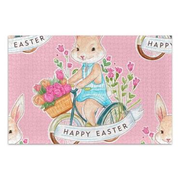 Imagem de Coelhinho fofo Páscoa floral rosa 1000 peças quebra-cabeças para adultos flor pintura animal personalizado exclusivo jogo de quebra-cabeça presentes tecnológicos, 75 x 40 centímetros