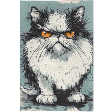 Imagem de Quebra-cabeça engraçado gato irritado 1000 peças jogo adulto engraçado família divertido quebra-cabeça paisagem arte animal, 75 cm x 50 cm
