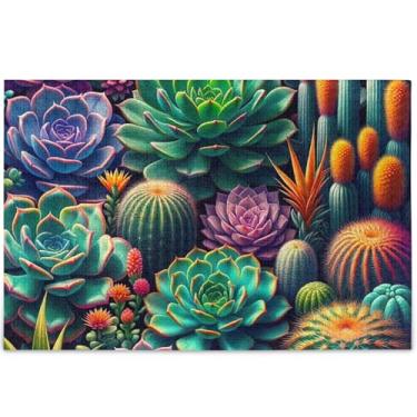 Imagem de Quebra-cabeça de suculentas coloridas vibrantes para adultos 500 peças de arte de jogo de brinquedo único divertido brinquedo adulto personalizado engraçado presentes tecnológicos, 52 x 37,8 cm