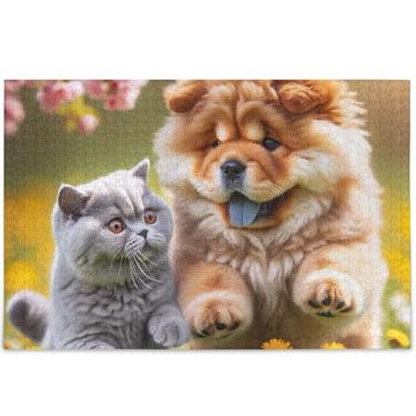 Imagem de Quebra-cabeça personalizado Chow Chow gato fofo para adultos 500 peças paisagem floral divertido presente de mordaça amantes de elefantes brancos, presentes, 52 cm x 37,8 cm