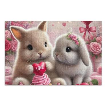 Imagem de Quebra-cabeça de sobremesa adorável coelho dia dos namorados 1000 peças arte animal adulto quebra-cabeça personalizado família divertido presentes para jogo de elefante branco, 75 x 40 centímetros