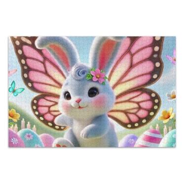 Imagem de Quebra-cabeça de 1000 peças para adultos, amigos, família, jogos, presentes, quebra-cabeça exclusivo, animal, arte floral, coelhinho fofo, borboleta, 75 x 40 cm