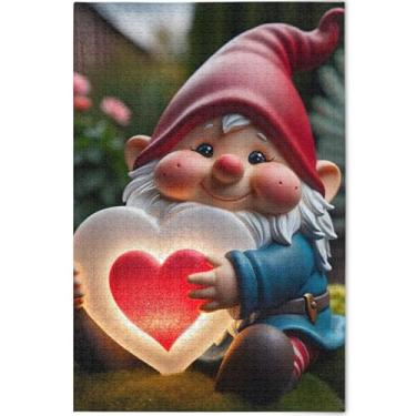 Imagem de Quebra-cabeça personalizado com coração de amor de gnomo, adulto, 500 peças, engraçado, exclusivo, colorido, jogo de arte, 52 x 37,8 cm