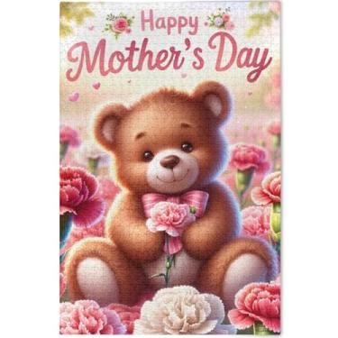 Imagem de Quebra-cabeça Dia das Mães urso cravo 1000 peças adulto elefante branco família divertido quebra-cabeça animal arte floral, 75 x 50 cm