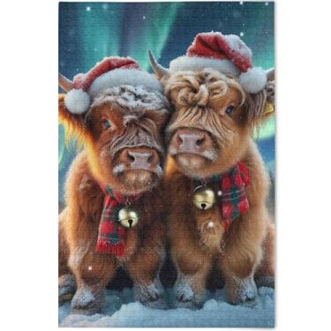 Imagem de Quebra-cabeça bonito de vaca Highland Natal 500 peças para adultos família presentes de elefante branco presentes masculinos exclusivo personalizado arte animal quebra-cabeça, 52 cm x 37,8 cm