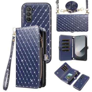 Imagem de Capa de celular para Samsung Galaxy Z Fold 6 5G 2024 com zíper carteira destacável com alça transversal alça de cordão bling glitter flip compartimento para cartão ZFold6 Z6 G Fold6 6Z mulheres homens