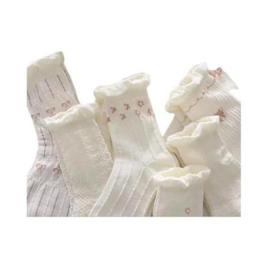 Imagem de Meias Femininas Estilo Lolita Cano Médio 510 Pares Estampa Laço Flor F