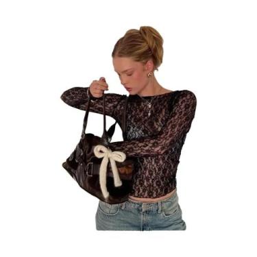 Imagem de Blusas De Renda Sexy Femininas Com Mangas Longas Ajustadas Camisetas T