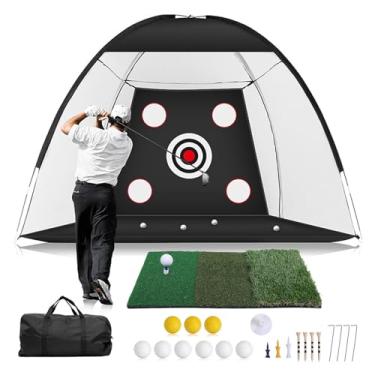 Imagem de Asixxsix Rede de Golfe Com Tapete de Prática, Redes de Prática de Golfe de 9,8 × 6,6 × 5,9 Pés, Redes de Auxílio para Rebatidas de Com Tapete de Alvo e Bolas para Balanço de (Definir (como mostrado))