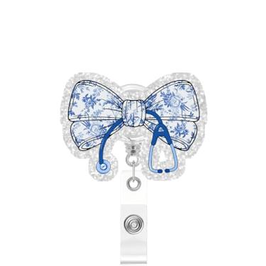 Imagem de Carretel retrátil para crachá de estetoscópio, clipe de identificação com glitter engraçado, presente para enfermeira, médico, trabalhador de escritório, professor, amante de animais, jardim de