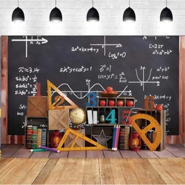 Imagem de Pano de fundo para fotografia de volta às aulas quadro negro para sala de aula e letras ABC fundo de cabine fotográfica on-line para ensino primeiro dia de aula, papel de parede para crianças, 2,1 x