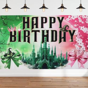 Imagem de Pano de fundo de aniversário rosa e verde, decorações de festa de aniversário malvadas, tema de bruxa, faixa de feliz aniversário, cenário fotográfico para princesas, meninas, meninos, mulheres