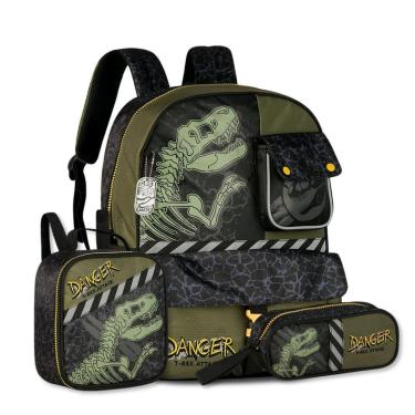 Imagem de Kit Escolar Dinossauros Mochila Costas com Lancheira e Estojo-Masculino