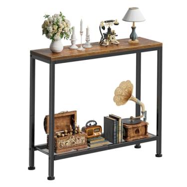 Imagem de Simple Trending Mesa de console estreita, mesa de entrada de 81 cm, mesa lateral de sofá com prateleira de armazenamento, para exibição, sala de estar, corredor, marrom rústico