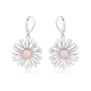 Imagem de Brincos de margarida delicados para mulheres – Brincos de margarida prateada, moda, com fecho de alavanca, joias penduradas, presentes de aniversário
