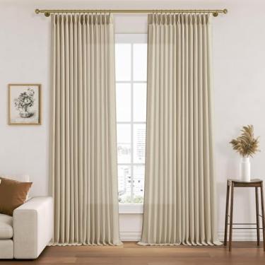 Imagem de Cortinas plissadas cremosas naturais com 2,38 cm de comprimento para sala de estar, quarto, decoração de casa de fazenda, painéis de janela semitransparentes com aba traseira e anéis de ganchos