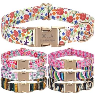 Imagem de Coleira de cachorro personalizada com nome e número de telefone do animal de estimação, coleiras de tamanhos ajustáveis personalizadas com fivela de liberação rápida e anel em D para cães pequenos