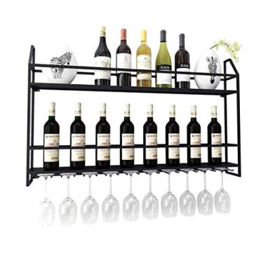 Imagem de Rack de vinho montado na parede bar restaurante garrafa de vinho rack de metal para pendurar em casa suporte de vidro rack de armazenamento casa e cozinha decoração de casa e cozinha 60 * 62 cm preto