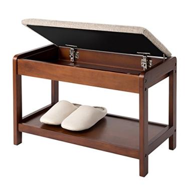 Imagem de SGeneE Banqueta de sapato para mudança, caixa de armazenamento de sapatos com tampa banco estofado para os pés banco de madeira para corredor, banco de sapatos, almofada de assento de tecido de linho