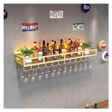 Imagem de Prateleiras de vinho montadas na parede, rack de taça de vinho, prateleiras flutuantes de unidade de bar, rack de exibição industrial montado na parede, suporte de armazenamento suspenso, prateleiras